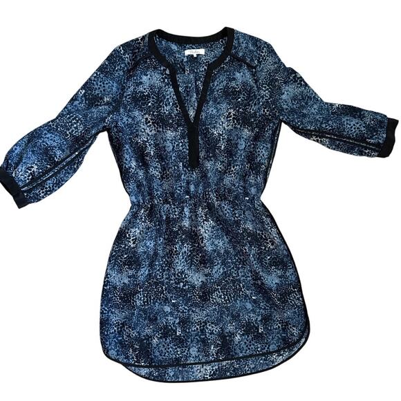 Parker Mallory‎ Blue Rosette Print Three Quarter Sleeve Shift Dress Size Medium - Picture 6 of 11